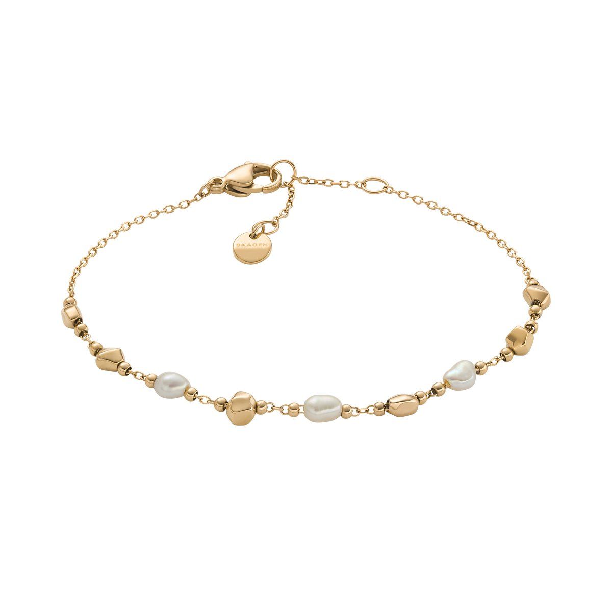 Skagen Agnethe Pearl - Dames Armband - Goudkleurig Met Zoetwaterparels En Steentjes