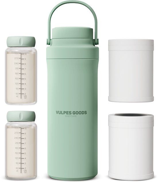 Vulpes Goods ® BabyCare – Draagbare Melkkoeler – Rvs Fles 750ml + 2x 300ml – Tot 24u Koeling –