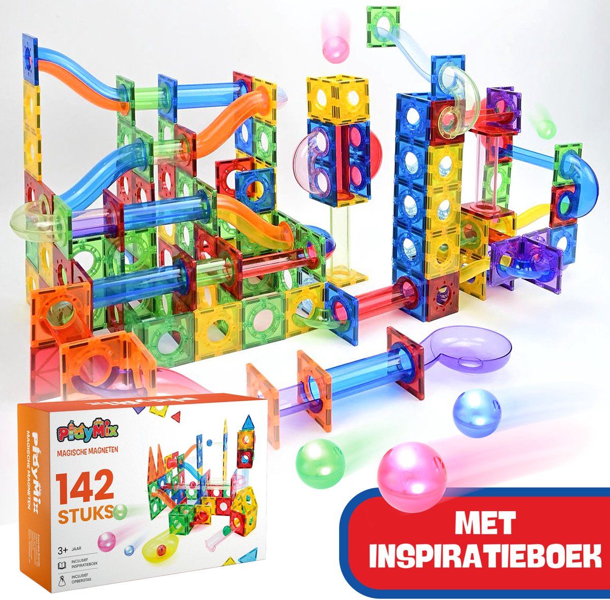 PlayMix Magnetic Tiles Knikkerbaan - 142 Stuks - Magnetisch Speelgoed - Educatief Speelgoed (142 stuks)