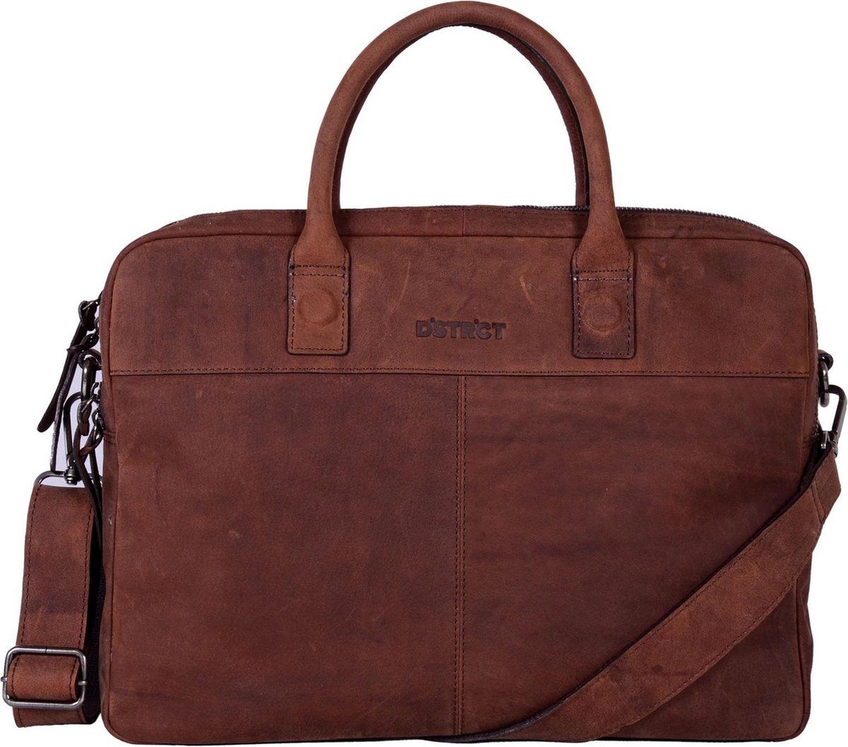 Dstrct Wall Street - Leren Laptoptas 2 Vaks - Laptopvak 15, 6 Inch - Bruin