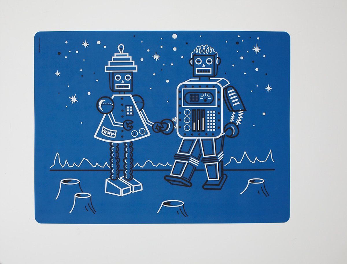 Modern Twist Robot Love - Placemat - Siliconen - 40 X 32 Cm - Blauw