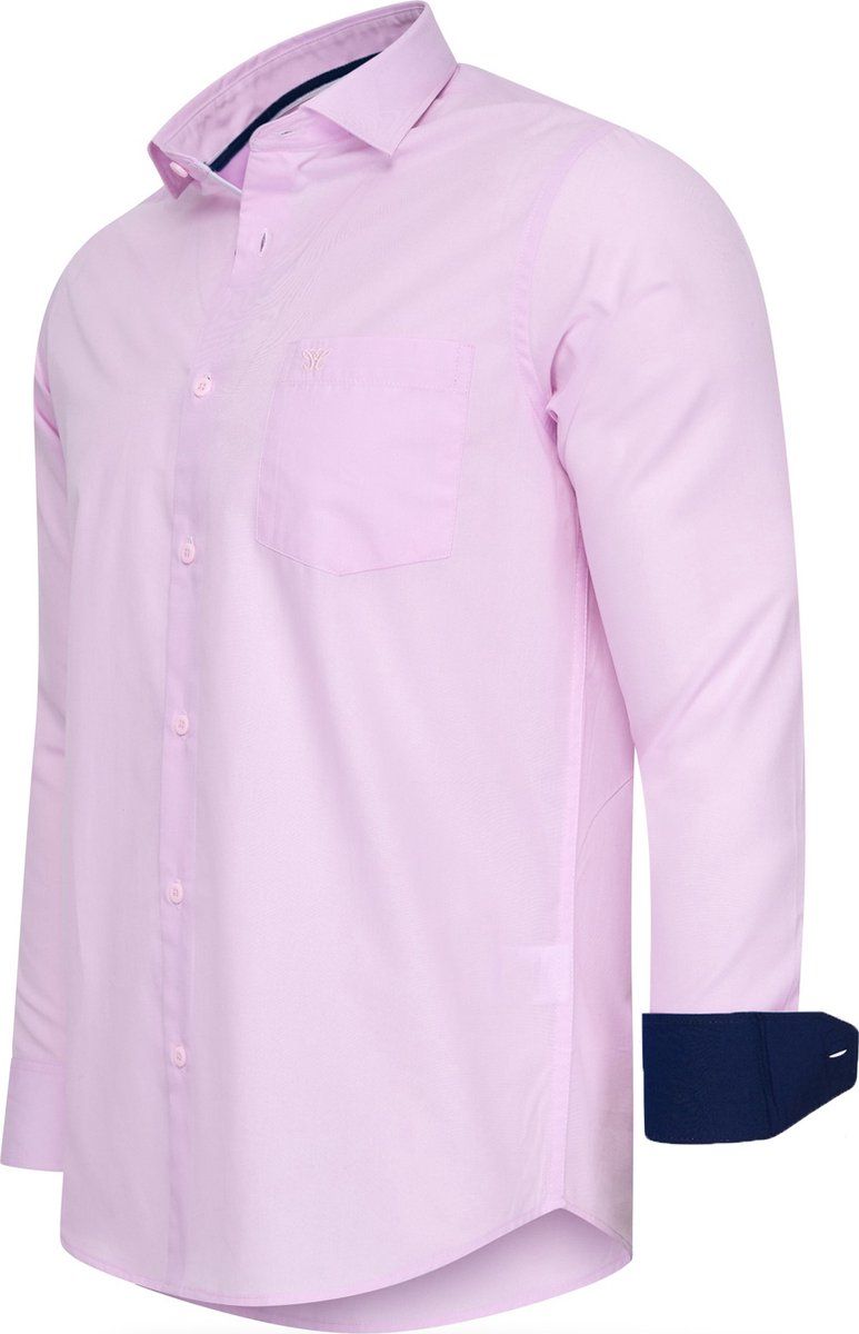 Cappuccino Italia - Heren Overhemden Stretch Overhemd Milano - Roze - Maat Xl