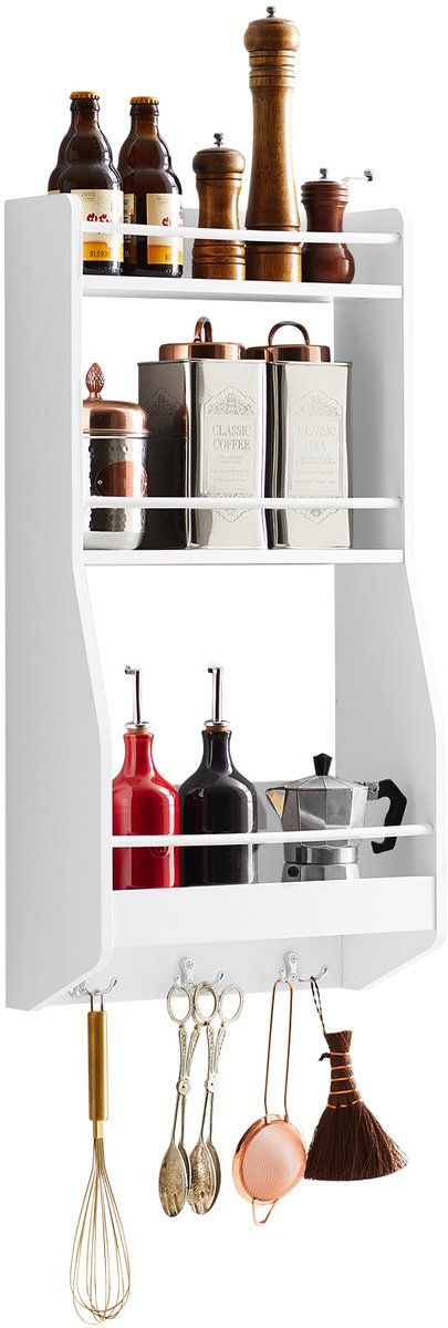 SoBuy KCR12-W - Badkamerplank - Multifunctioneel met haken - Wit