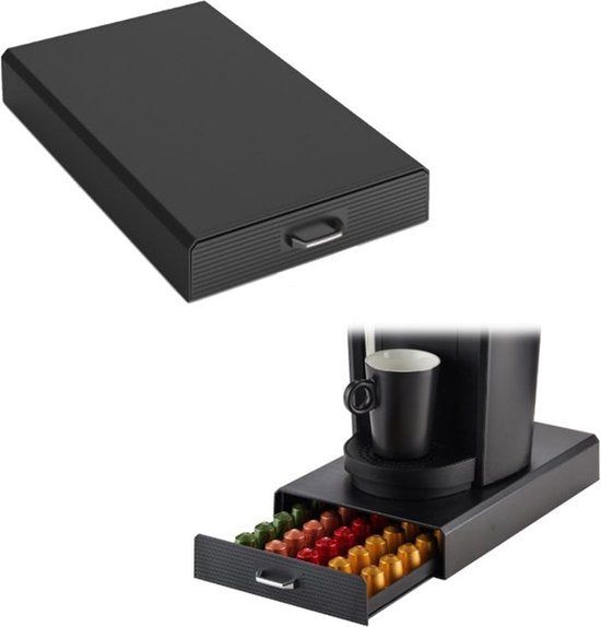 Brasq Capsulehouder Voor Nespresso Capsules - Opbergbox Met Lade - 50 Cups - Koffiecups Houder Zwart