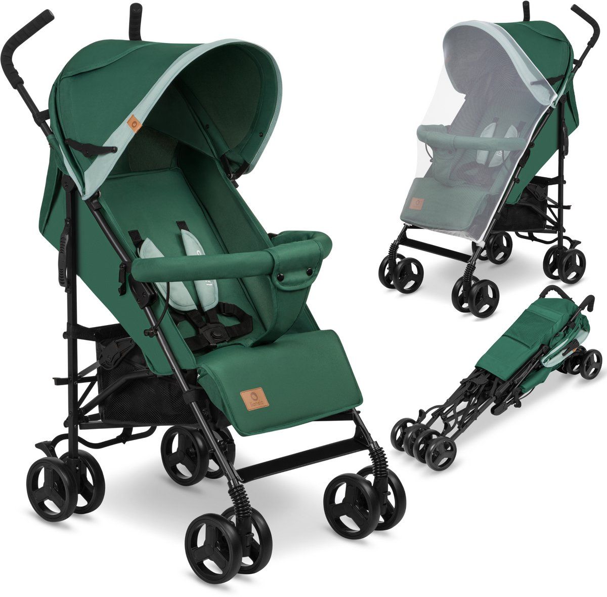 Lionelo Elia - Buggy - Lichte 7kg Duurzame Kinderwagen 5-Punts Gordel Verstelbare Rugleuning Muskietennet Groen