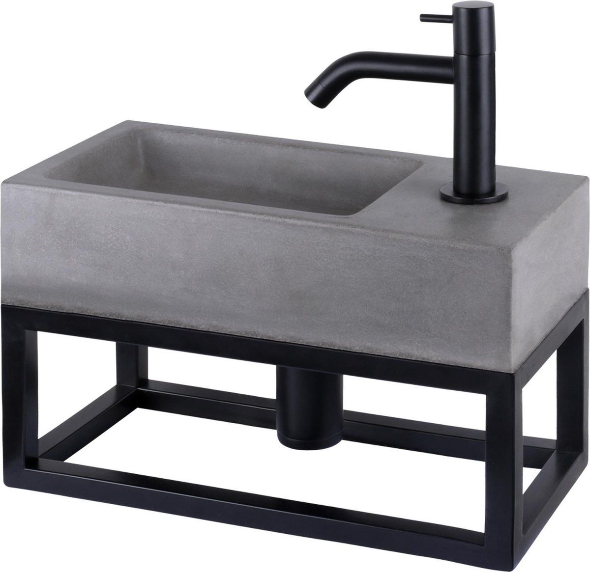 Differnz Jukon - Fonteinset - Wasbak Beton - Handdoekrek - Donkergrijs - Mat Zwart - 38.5 X 18.5 X 9 Cm