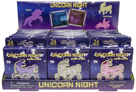 Glow in the dark Unicorn - 9x9x2cm - Assorti