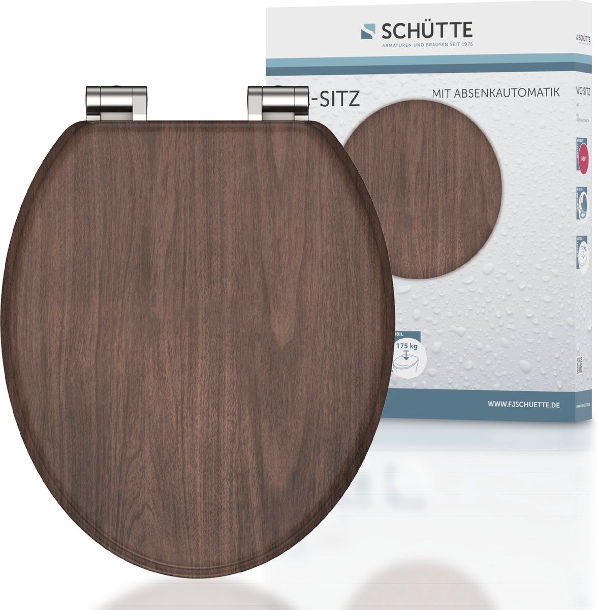 SchÜTte Wc-Bril 80193 Dark Wood - Mdf-Hout - Soft Close - Verchroomde Scharnieren - Belastbaar Tot 175 Kg - Decor - 3-zijdige Print