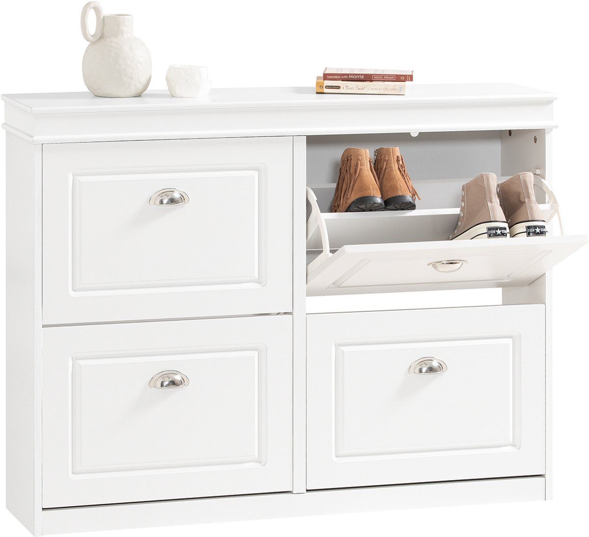 SoBuy FSR79-W - Schoenenkast - 4 Kleppen 8 Planken - Wit