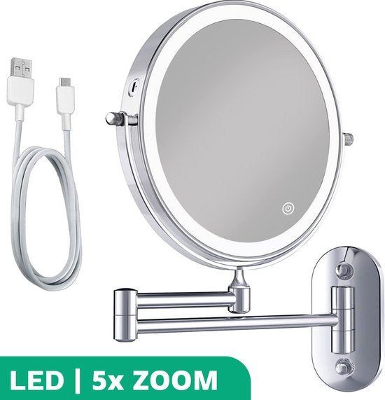Mirlux Make Up Spiegel Met Led Verlichting - 5X Vergroting - Scheerspiegel