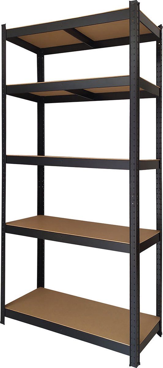 Brasq Zwart Metalen Stellingkast Opbergrek Wandkast Opbergkast 180x90x40cm 5 Lagen Kast 175 Kg/plank - 875 Kg Max