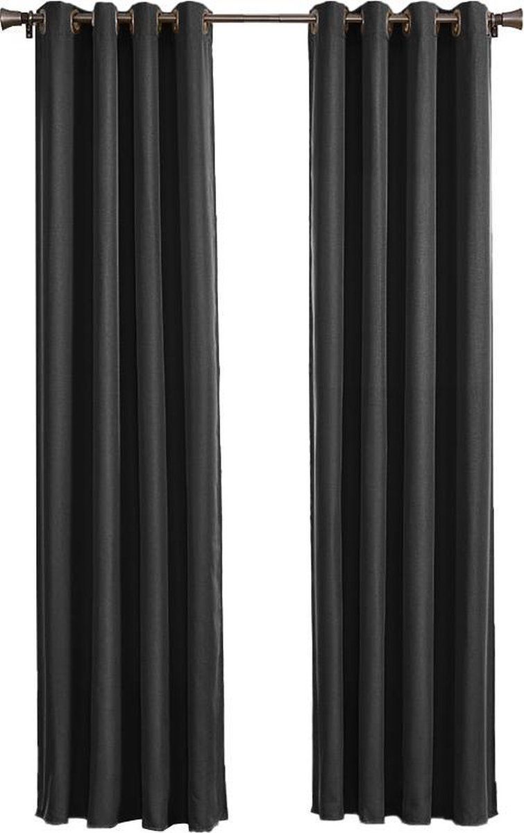 Larson - Luxe Effen Blackout Gordijn Met Ringen– Zwart 3x2.5m – Verduisterend&kant En Klaar– Per Stuk