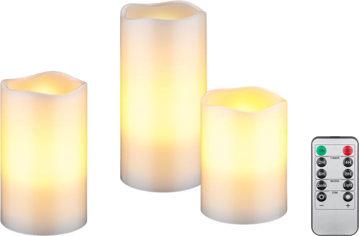 Merkloos Goobay Set Van 3 Led Echte Wax Kaarsen, Wit - Met Timerfunctie En Afstandsbediening, Dimbaar, Op Bat