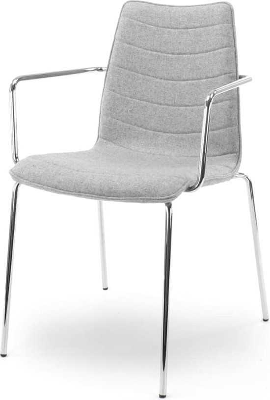 Workliving Verona - Eetkamerstoel - Armleuning - Lichtgrijs Wolvilt - Chroom onderstel