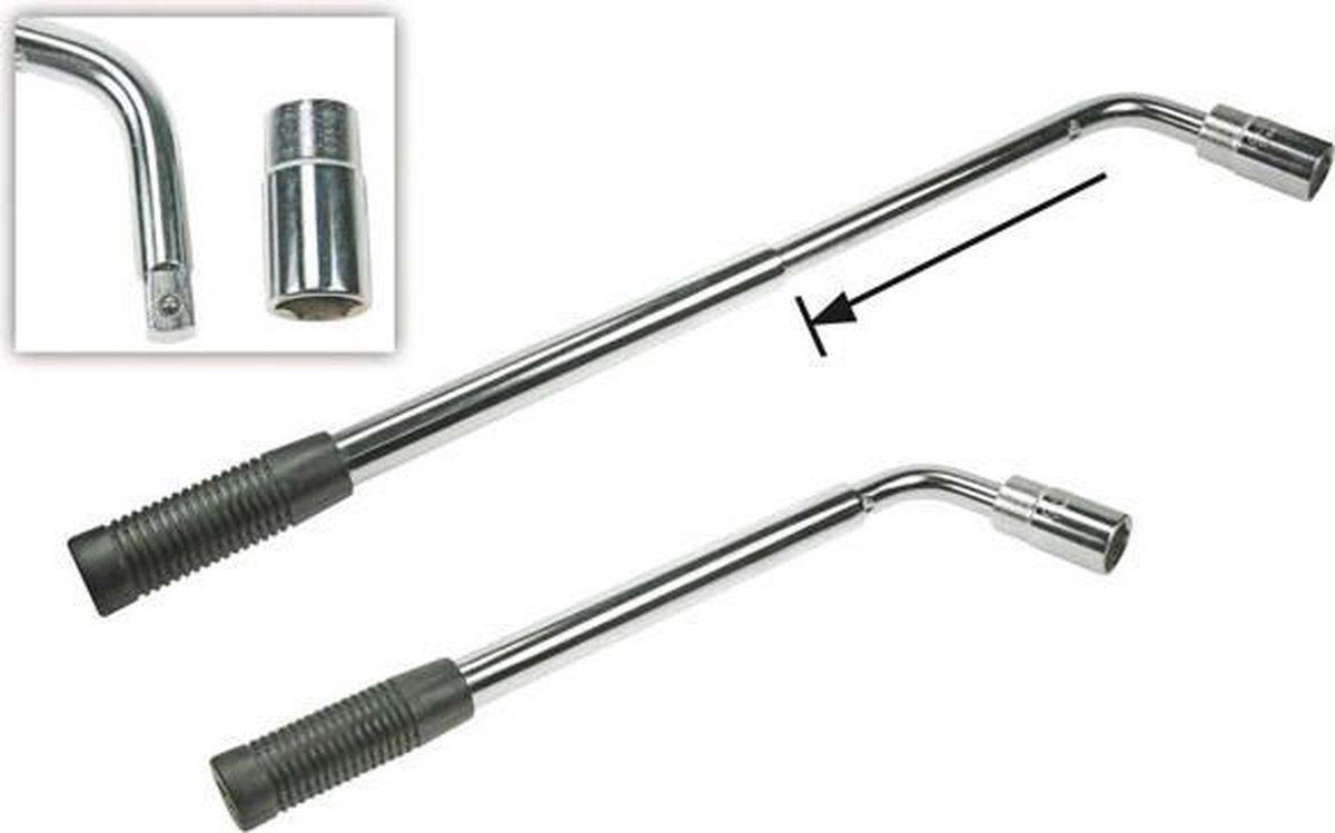 Toolland Telescopische Wielmoersleutel, Met 2 Omkeerbare Doppen 17/19 Mm, Uitschuifbare Antisliphandgreep 360-510 Mm, Zilver/zwart