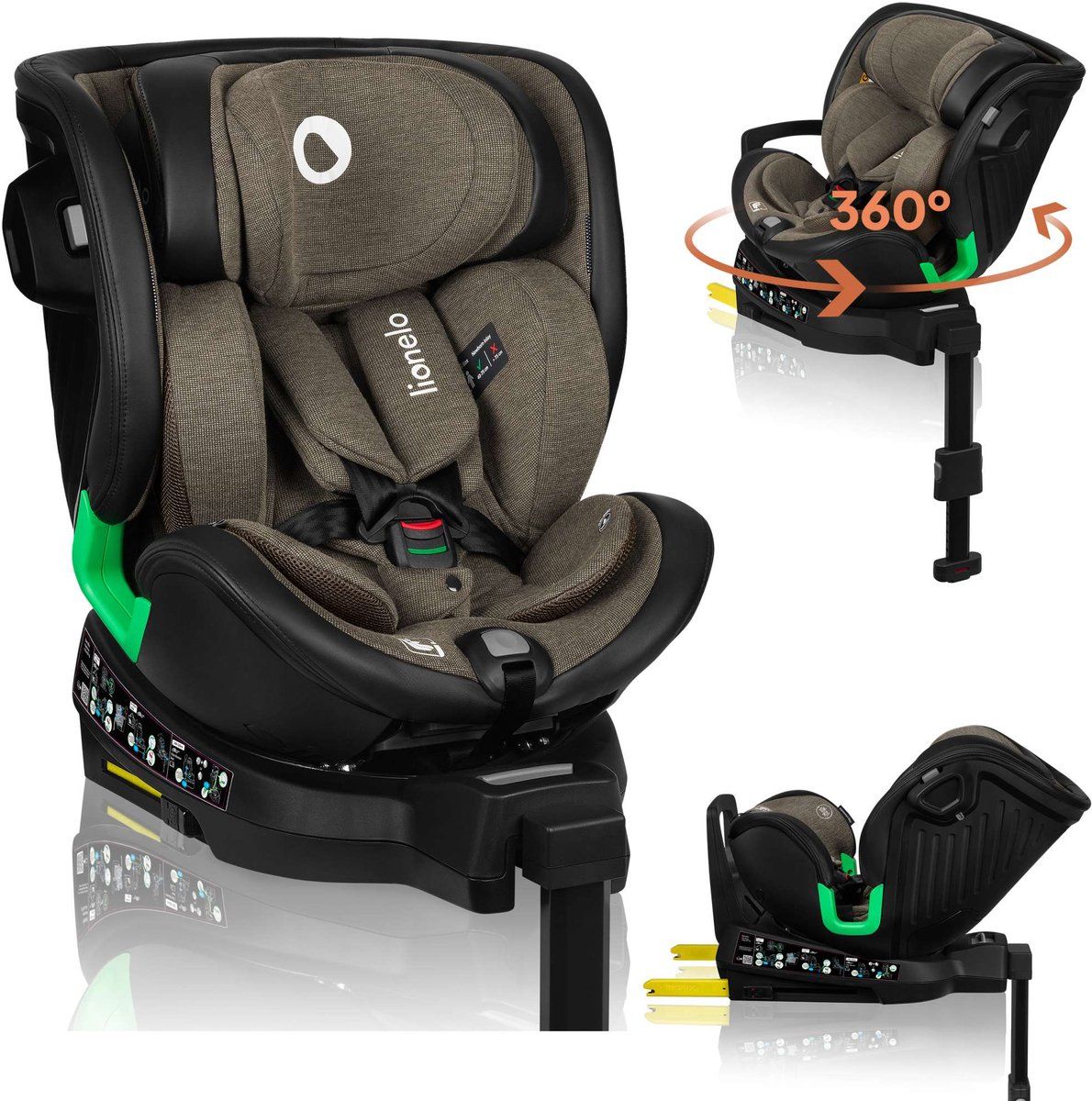 Lionelo Harmony - I-Size Autostoel 4in1 - 360° Draaibaar - Isofix + Steunpoot - Rwf En Fwf - 0 Tot 36 Kg - Bamboe Hoes - Groen Olijf