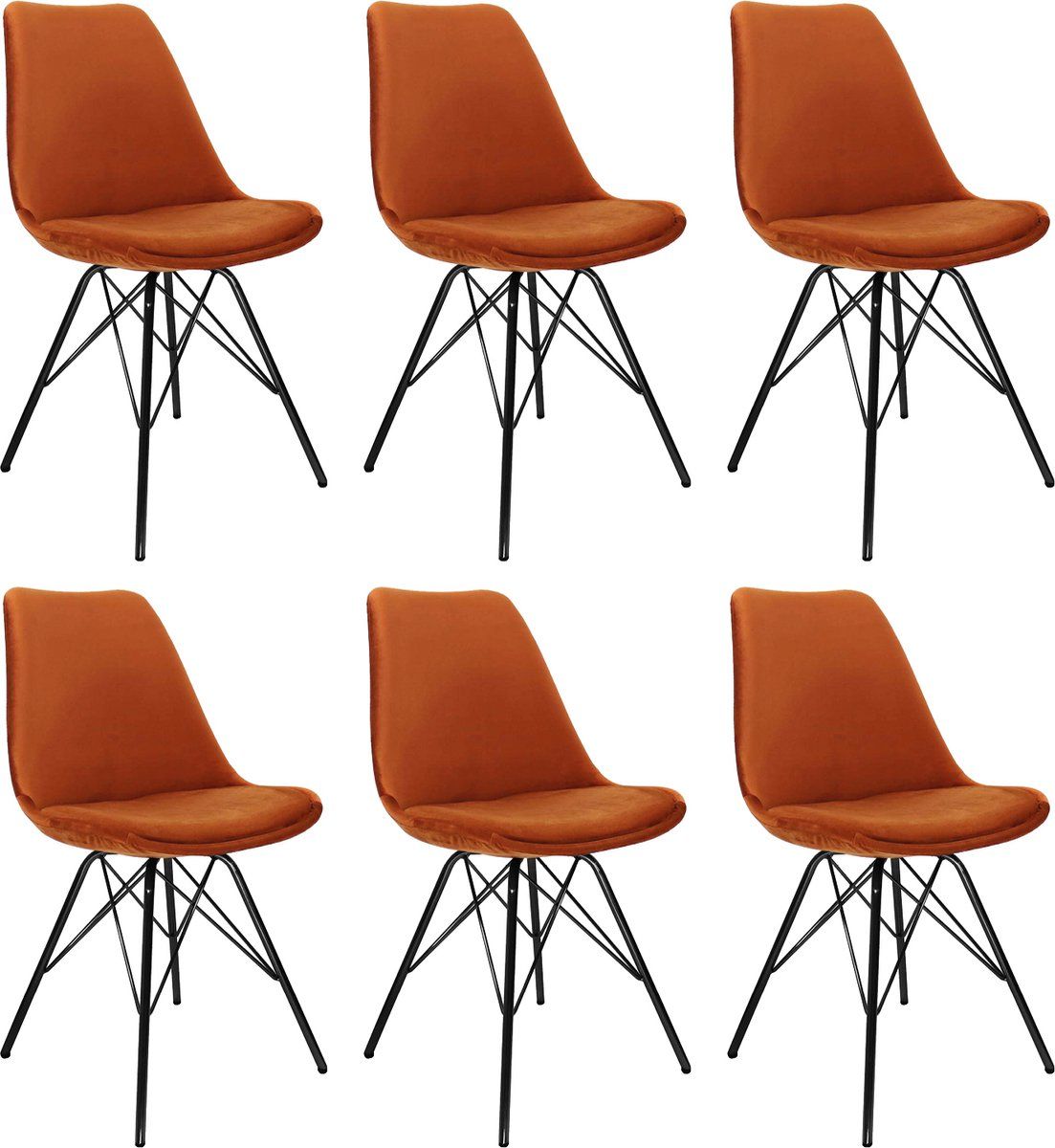 Kick Kuipstoel Velvet Oranje - Zwart Frame - Set Van 6