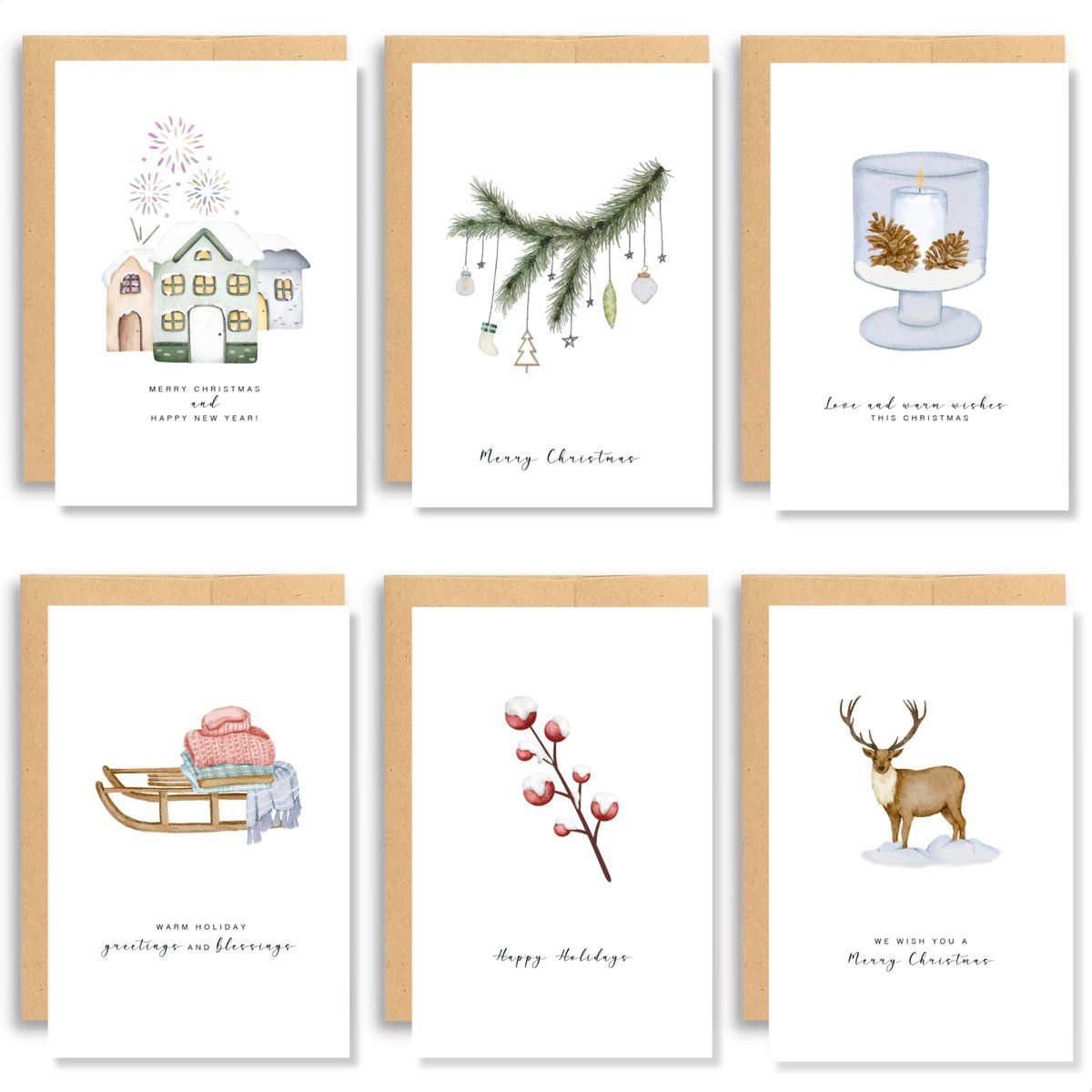 Partizzle - Luxe Kerstkaarten Set - 36 Stuks Met 12 Ontwerpen - 10x15 Cm (36 Stuks)