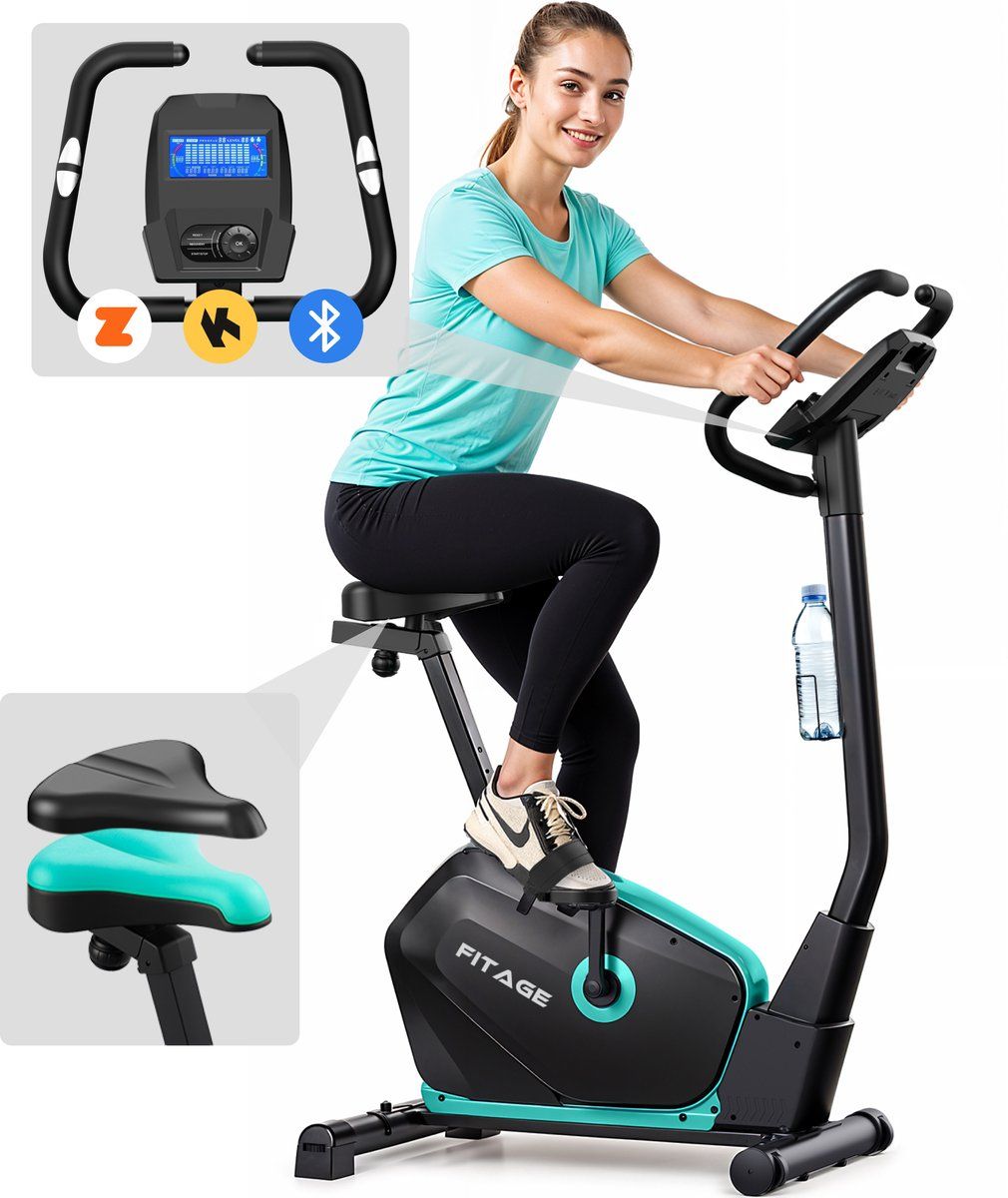 Fitage Hometrainer - Fitnessfiets Met 32 Weerstandsniveaus - Tablethouder Voor Bluetooth Kinomap & Zwift - Ergonomisch & Stil