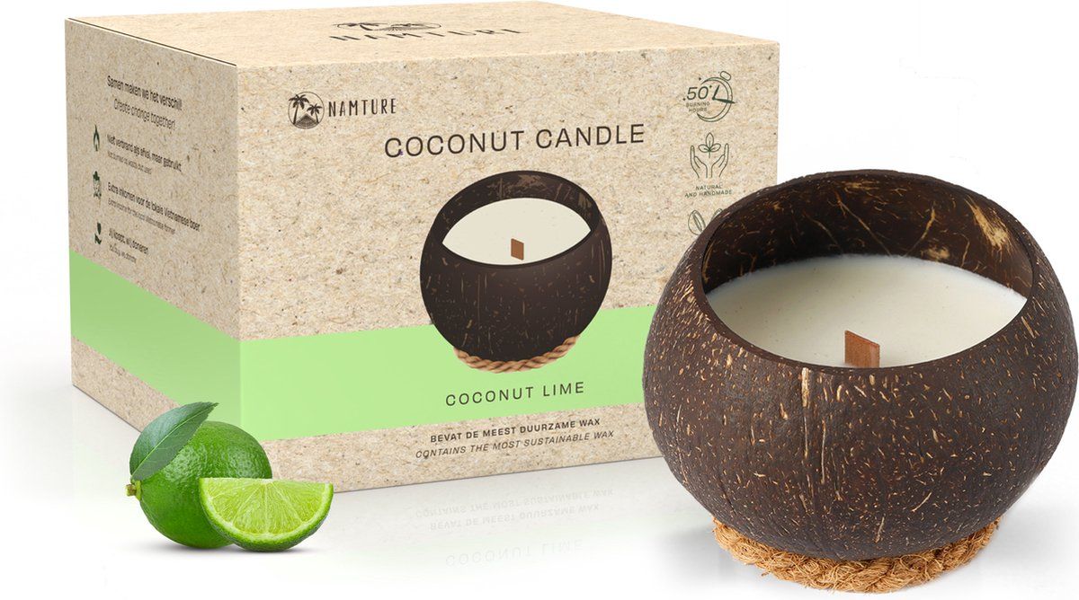 Namture Kokosnoot Kaars - Coconut Lime Geurkaars - 50 Branduren - Vier Geuren - 300 Ml Kokosnoot Wax - Duurzaam Cadeau