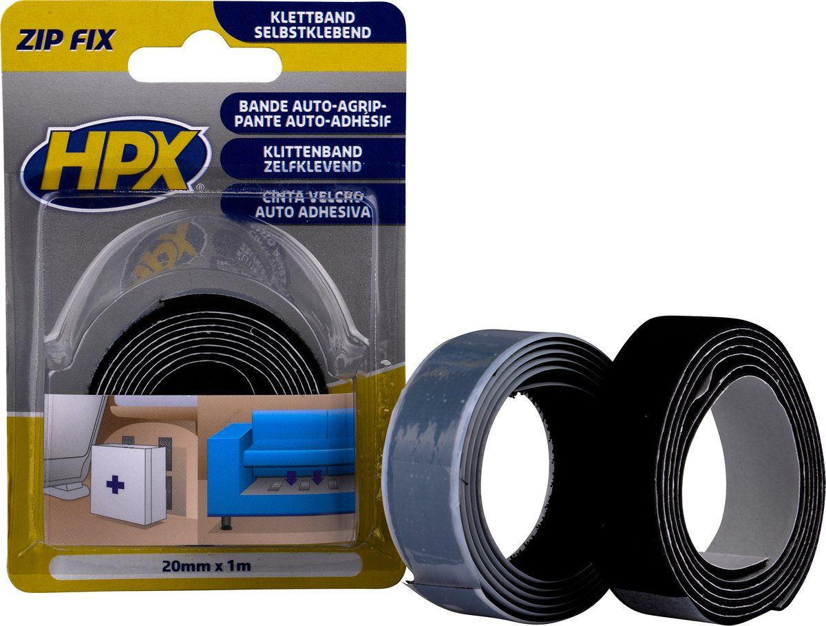 Hpx Zip Fix - Klittenband - Zelfklevend 20 Mm X 1 M - Zwart (2 Stuks)