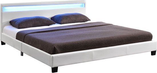 Merkloos Gestoffeerd Bed Paris - 140 X 200 Cm - Led Verlichting - Wit