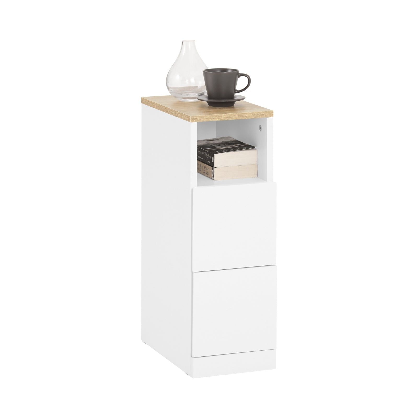 SoBuy Nachtkastje - FBT149-Wn - 2 Laden&Open Vak - 20 Cm X 35 Cm X H60 Cm - Wit