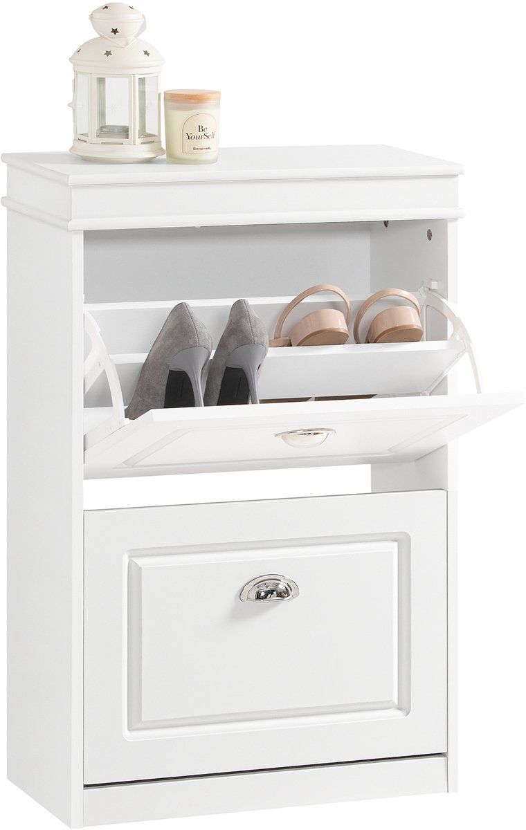 SoBuy FSR78-W - Schoenenkast met 2 Kleppen en 4 Planken - Wit 54x83x24 cm