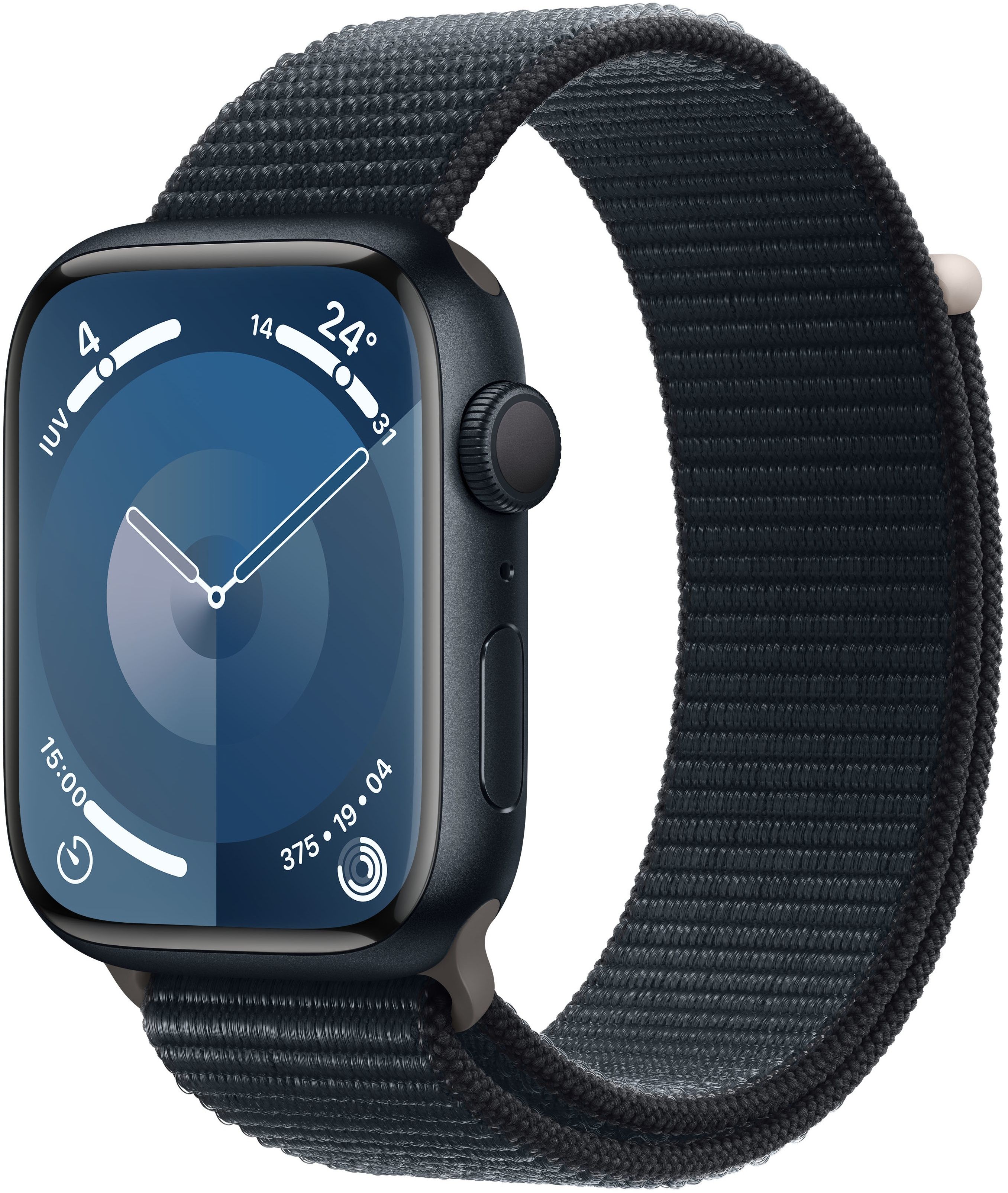 Apple Watch Series 9 - Smartwatch - 45mm GPS Aluminium - Geweven sportbandje Zwart