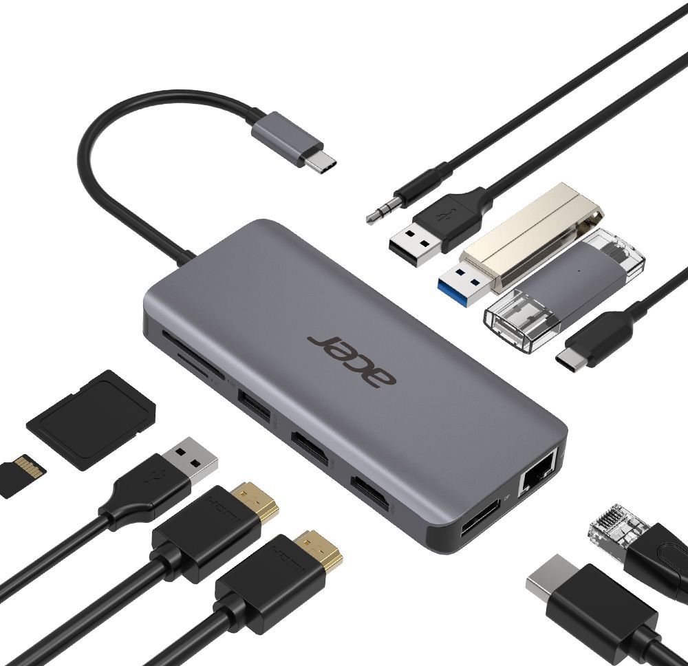 Acer 12-in-1 Type-C Dongle - USB-C Hub met 4K HDMI en 5 Gbps - Metalen behuizing