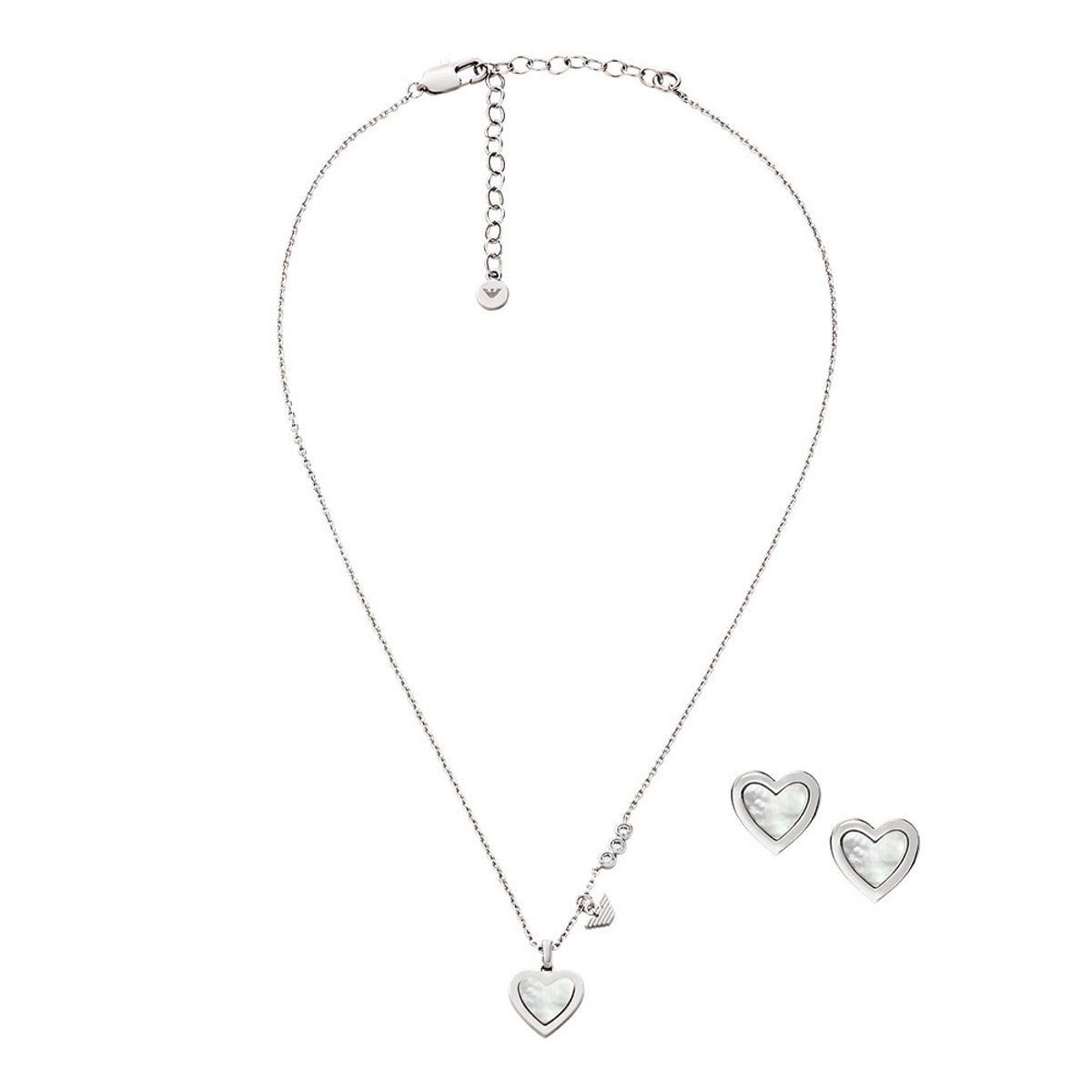 Emporio Armani Dames Sieraden geschenkset - Hartketting en oorbellen - Zilverkleurig