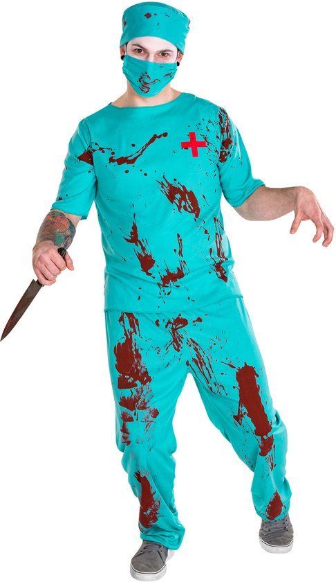 Dressforfun Herenkostuum Zombiedokter - Halloween Verkleedkleding - Inclusief Bovenstuk Broek Mondmasker Operatiemuts