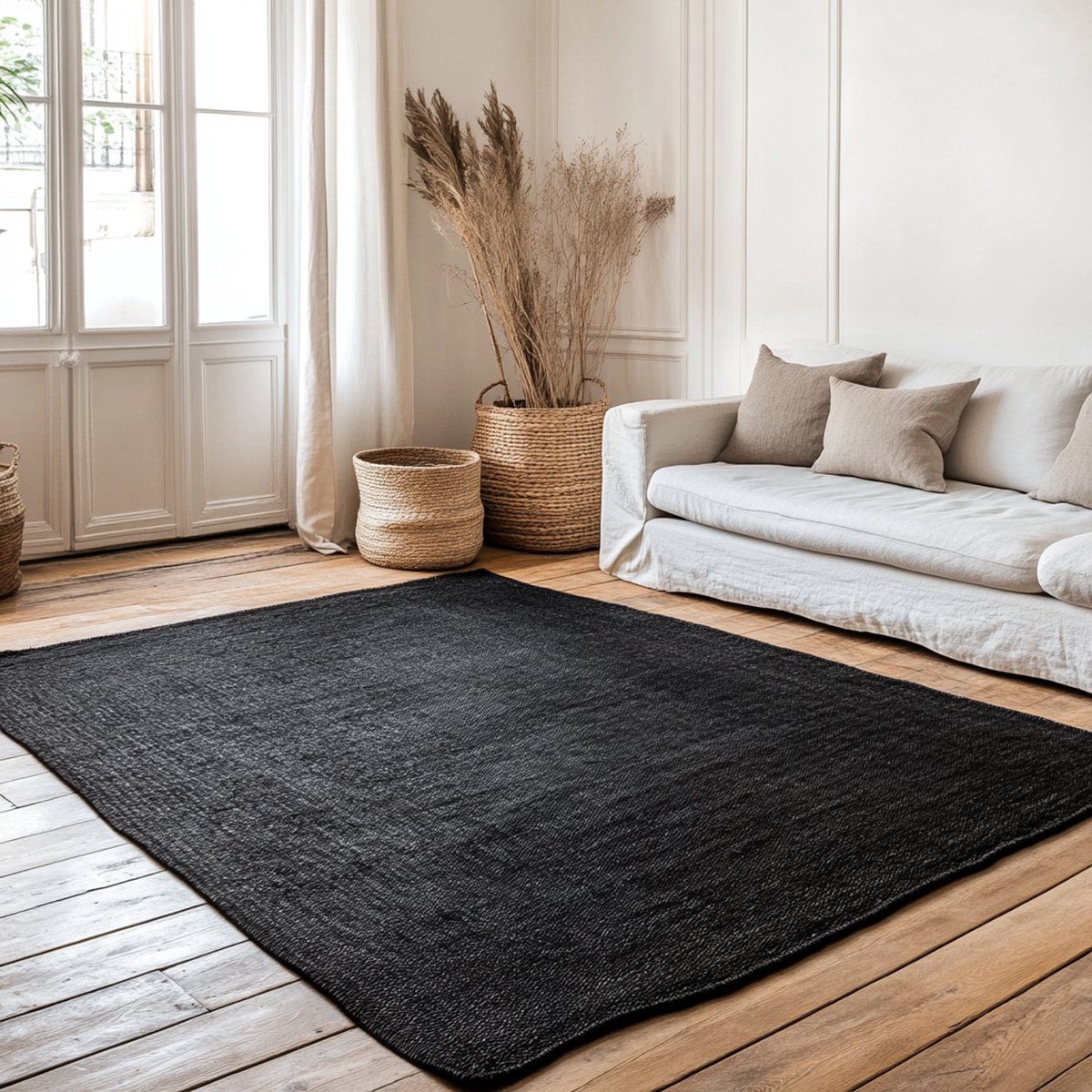 MrCarpet - Jute Vloerkleed - Handgeweven Dubbelzijdig - Antraciet/zwart 200x290cm