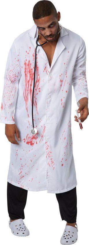 Dressforfun Griezelige Dokter XL - Kostuum Halloween - Bloedbesmeurde Jas en Lange Broek