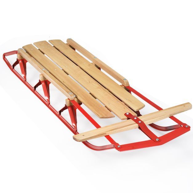 Coast Houten en Stalen Slee - Met Schaatsen en Stuurstang - 137x58x16 cm - Rood&Houtkleur