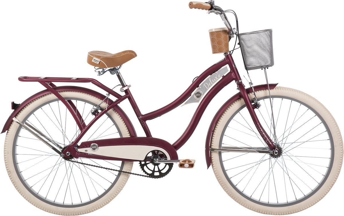 Huffy Deluxe Cruiser Fiets - 26 Inch - Stalen Frame Met Mand En Bekerhouder - Donkerrood