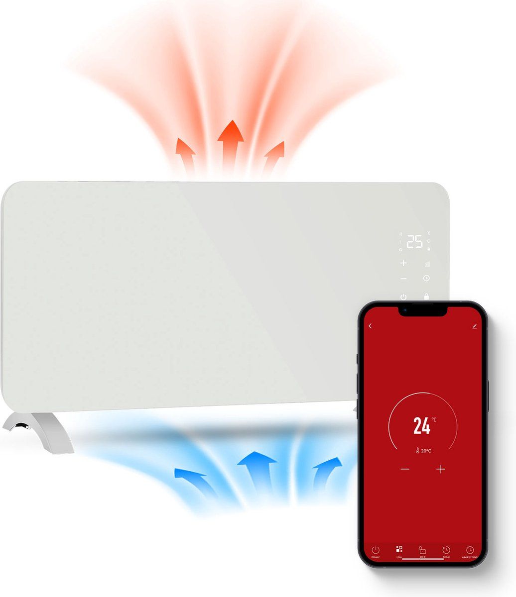 FlinQ Smart Convectorkachel - Elektrische Kachel Met WiFi - Verwarming Met Thermostaat - Geschikt Voor De Badkamer - Ook Als Wandkachel - Electrische