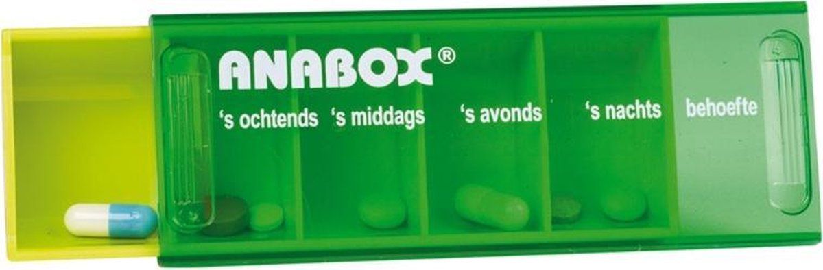 Anabox - Pillendoos 1 Dag - 5 Vakken - Groen/Roze