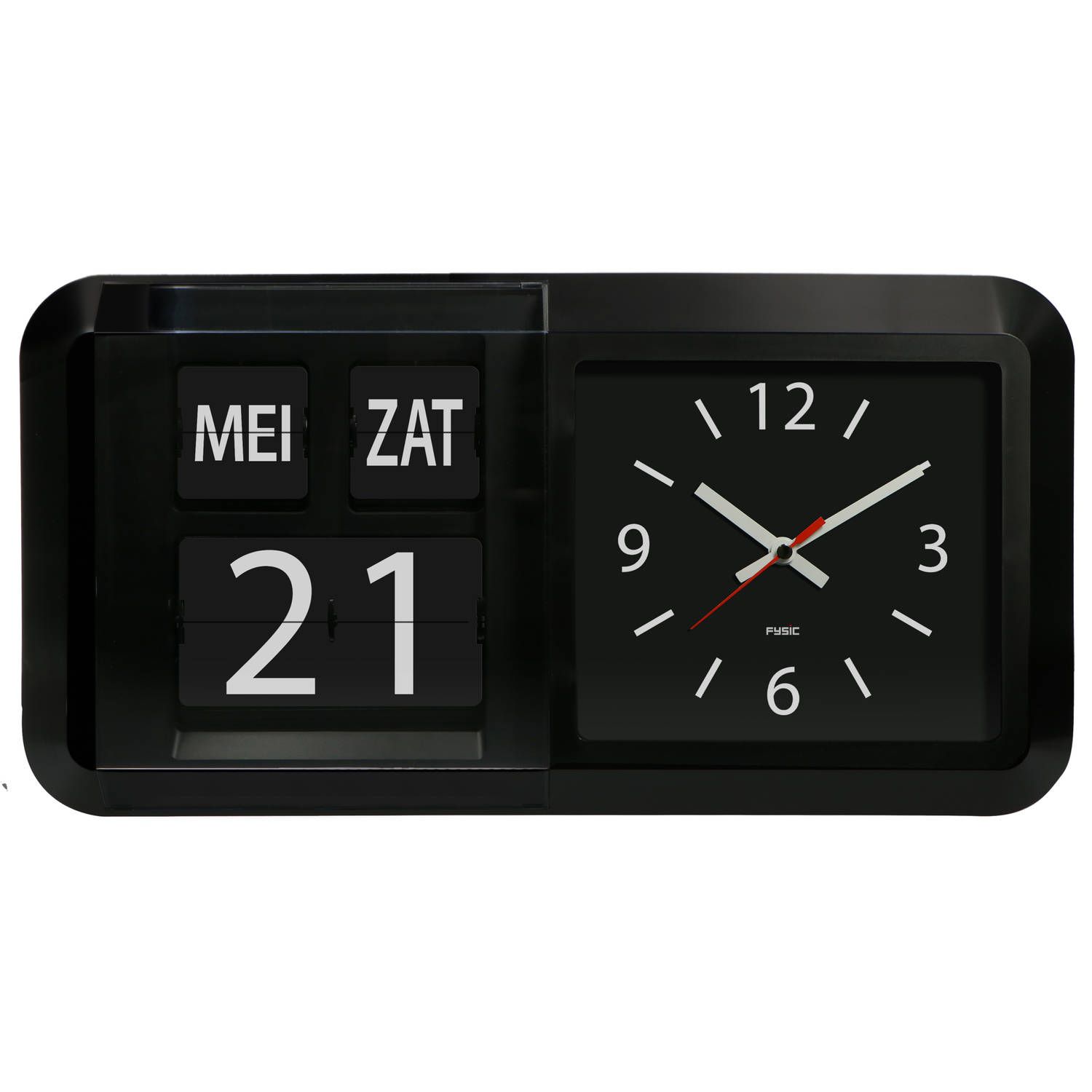 Fysic FK850 - Dementieklok / grote analoge wandklok met tijd, dag en datum, zwart
