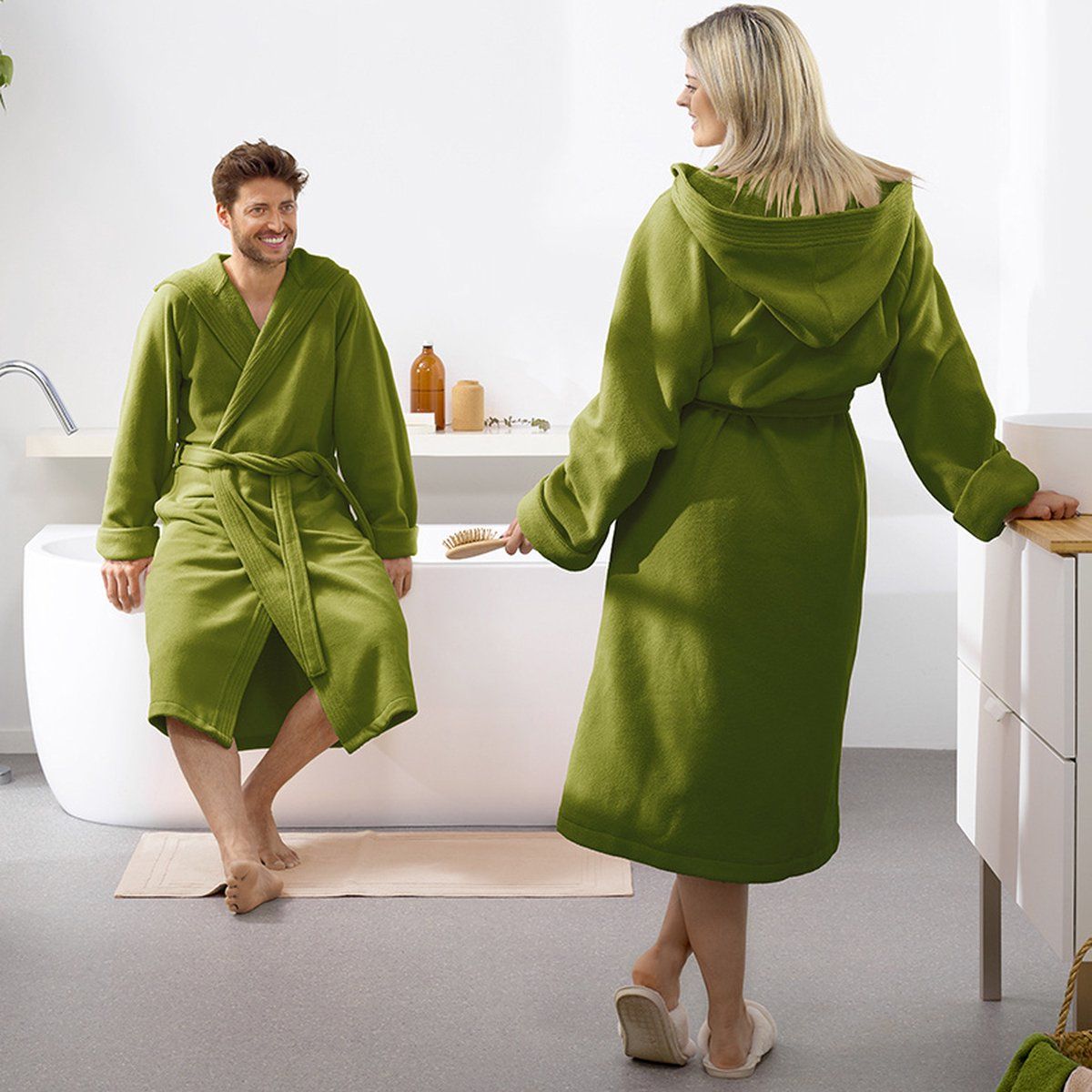 Moodit Reese - Badjas - Met Capuchon En Ceintuur - Cactus Groen - M