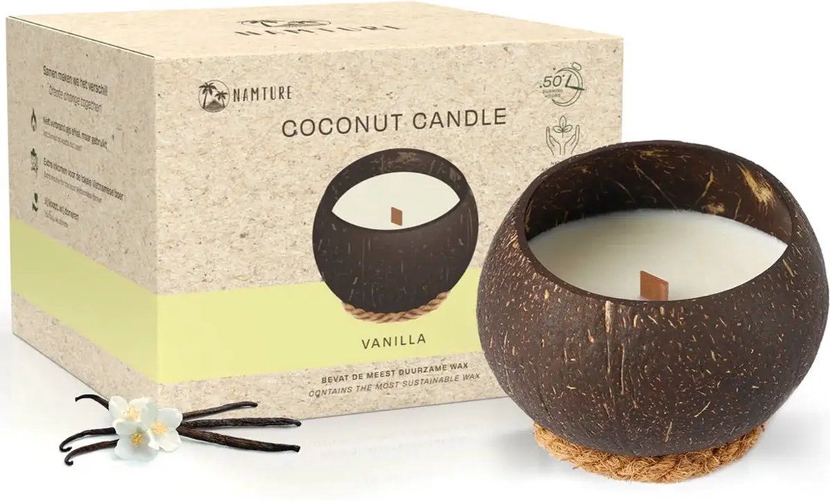 Namture Kokosnoot Kaars - Vanille Geurkaars - 50 Branduren - Vier Geuren - 300 Ml Kokosnoot Wax - Duurzaam Cadeau