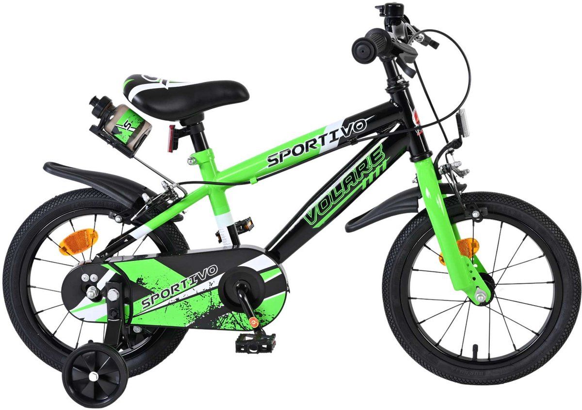 Volare Sportivo Kinderfiets - Stadsfiets - 14 inch - Twee Handremmen - Groen Zwart