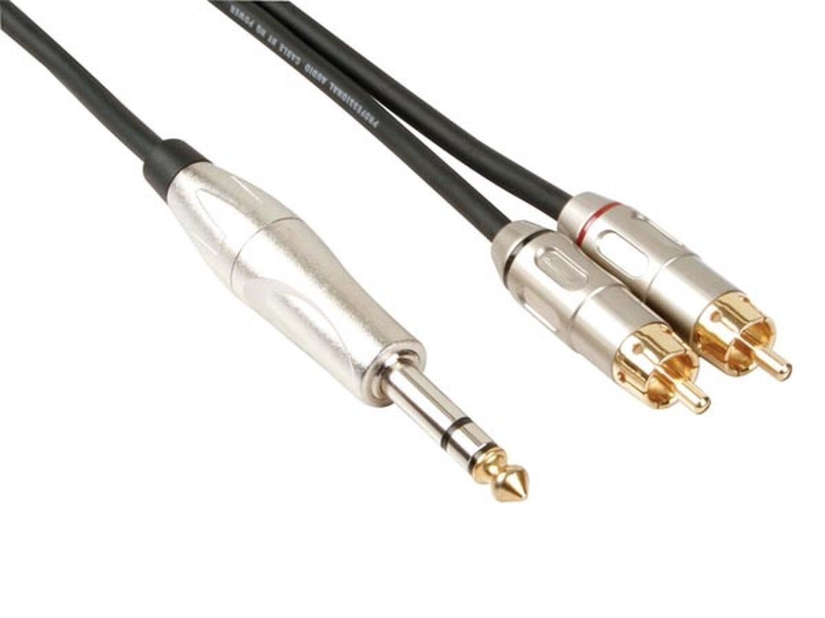 HQ-Power RCA-jack kabel, 2 x RCA mannelijk, 1 x jack 6.35 mm, stereo, 6 m, perfect voor geluidsoverdracht