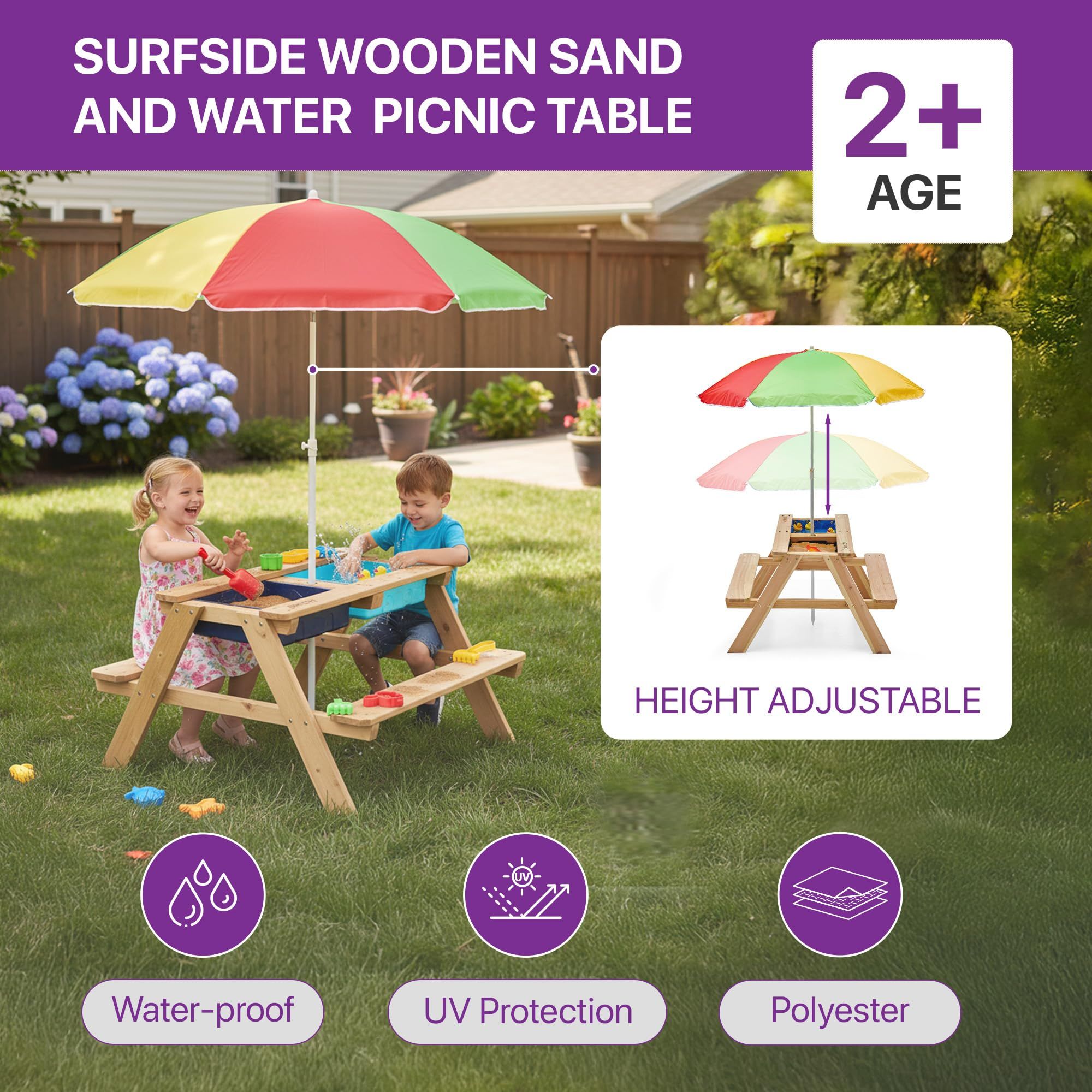 Plum Surfside Zand Water Picknicktafel Met Parasol