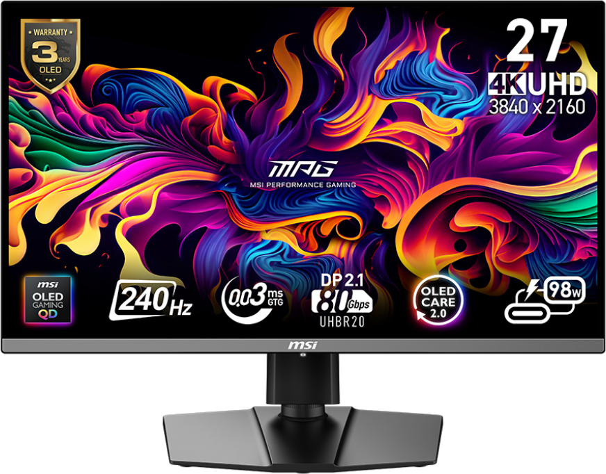 MSI MPG 272URX - Gamingmonitor - 27"QD-OLED 4K 240Hz - Zwart