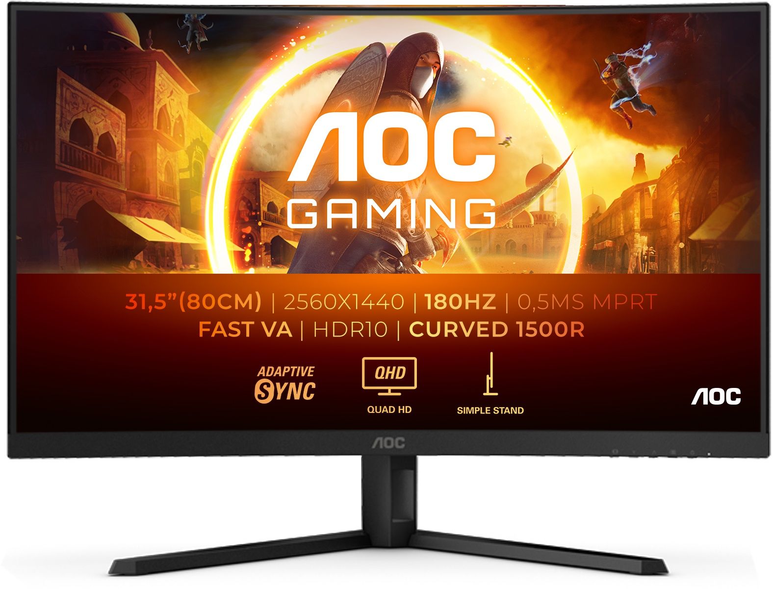 AOC CQ32G4VE - 32"Gebogen Monitor - 2560x1440 QHD - 180Hz - Grijs Zwart