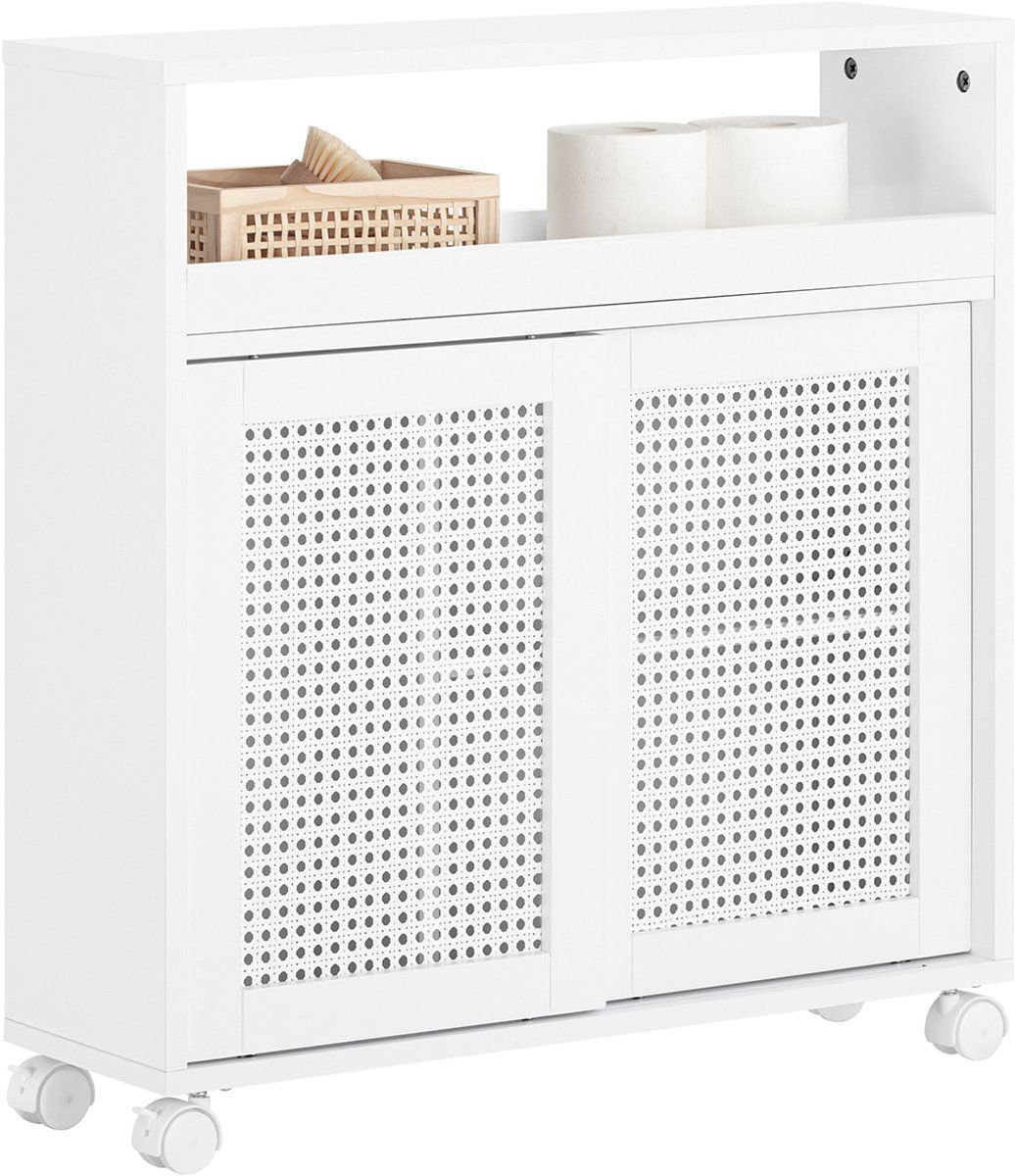 SoBuy BZR119-W - Badkamerkastje - Met Lade en 4 Zwenkwielen - Wit