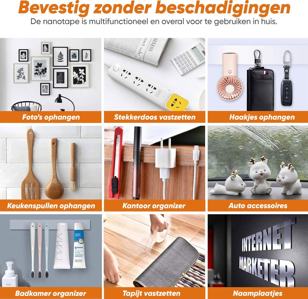 Merkloos Original 3 Meter - Nano Tape - Dubbelzijdig - Herbruikbaar