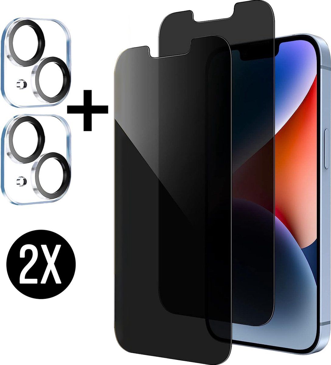 Podec IPhone 14 - Privacy Screenprotector En Camera Lens Protector - Gehard Beschermglas En Krasbestendig (2 Stuks)
