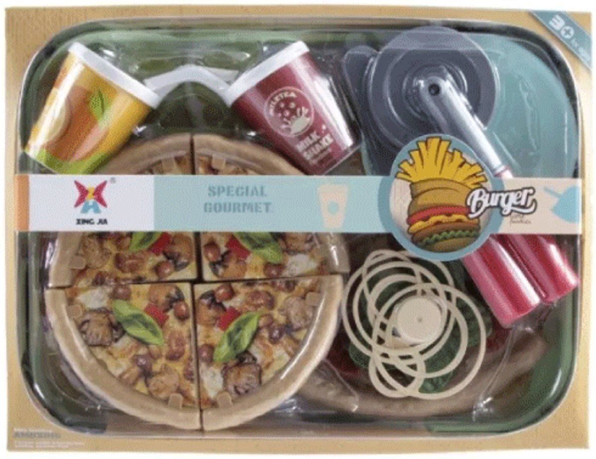 Kids Fun Pizzaset 18-delig - Inclusief Pizza In Stukken Mes Bord Bestek En Accessoires - Cadeauverpakking